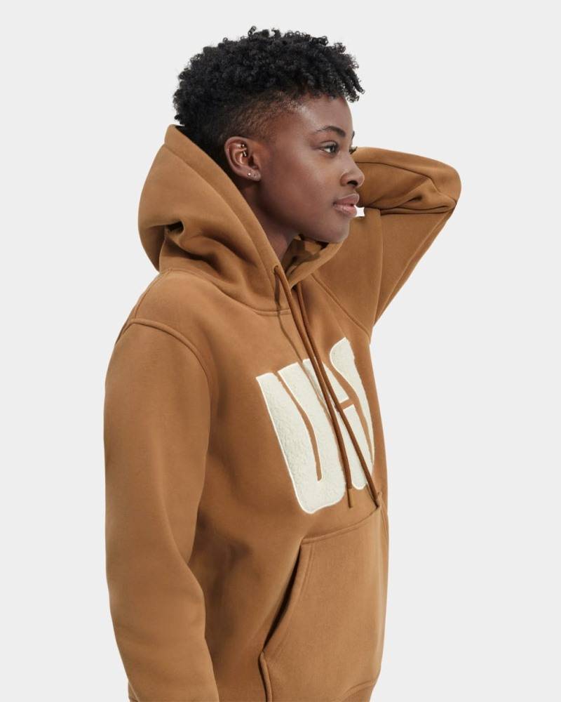 UGG REY UGGFLUFF LOGO Womens Hoodie Chestnut / Plaster - Shuperb