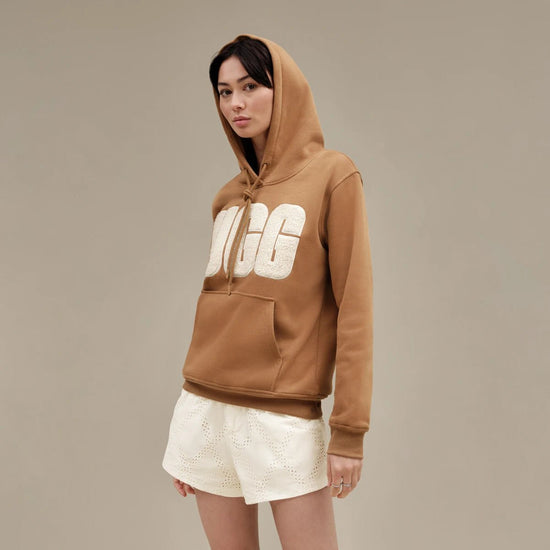 UGG REY UGGFLUFF LOGO Womens Hoodie Chestnut / Plaster - Shuperb