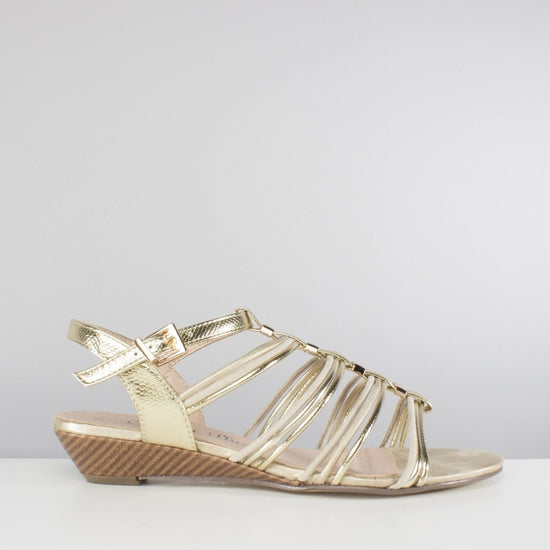 Comfort Plus ACTON Ladies Strappy Wedge Sandals Gold - Shuperb