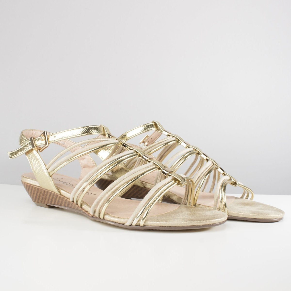 Comfort Plus ACTON Ladies Strappy Wedge Sandals Gold - Shuperb