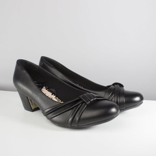 Comfort Plus SHARON Ladies Sash Wide Fit Court Shoes Black - Shuperb