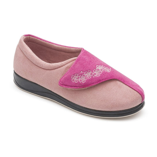 Padders HUG Ladies (EE Fit) Touch Fasten Slippers Pink - Shuperb