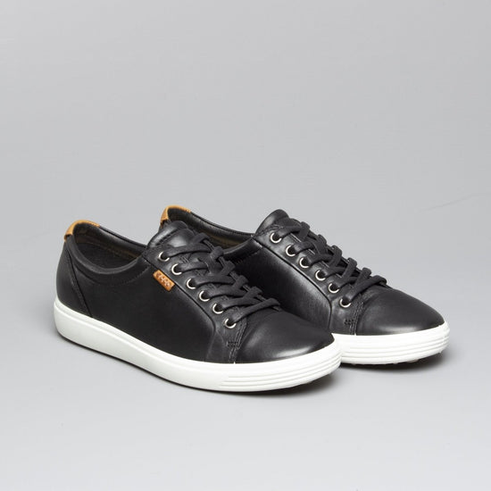 ECCO SOFT 7 Ladies Leather Casual Trainers Black - Shuperb