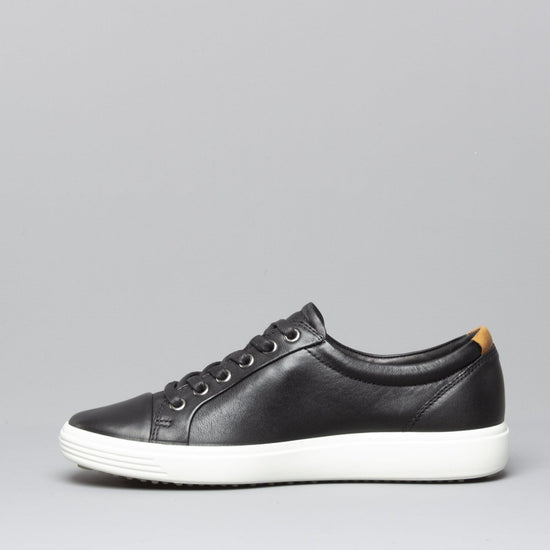 ECCO SOFT 7 Ladies Leather Casual Trainers Black - Shuperb