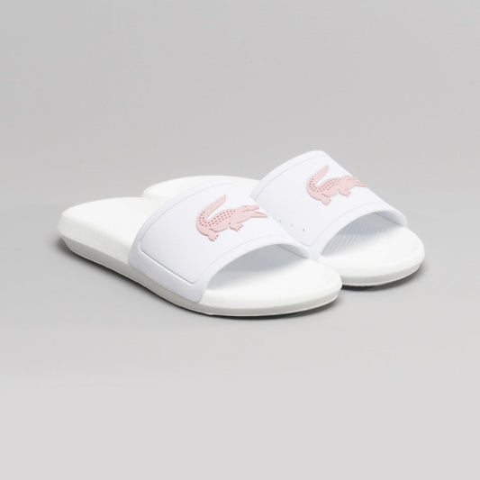 Lacoste CROCO SLIDE 119 3 Ladies Sliders White/Pink - Shuperb