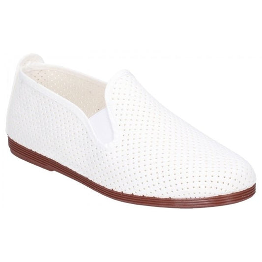 Flossy PULGA Ladies Perforated Slip On Plimsolls White - Shuperb