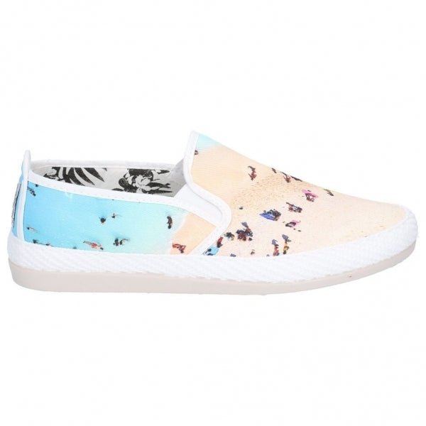 Flossy PASTEL Ladies Canvas Beach Slip On Plimsolls Ecru - Shuperb