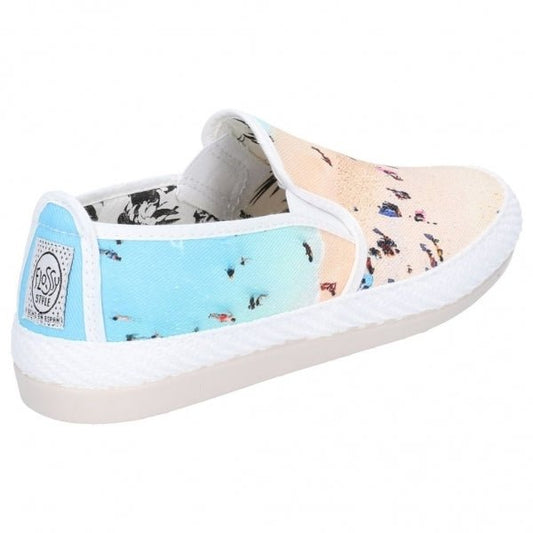 Flossy PASTEL Ladies Canvas Beach Slip On Plimsolls Ecru - Shuperb