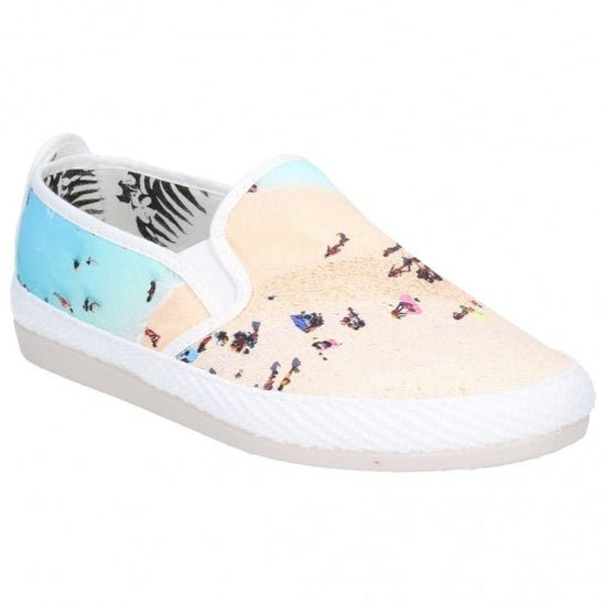 Flossy PASTEL Ladies Canvas Beach Slip On Plimsolls Ecru - Shuperb