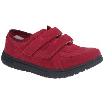 Fleet & Foster JEAN Ladies Suede Touch Fasten Shoes Bordo - Shuperb