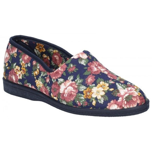 Mirak PATRICIA Ladies Full Slippers Floral Blue - Shuperb