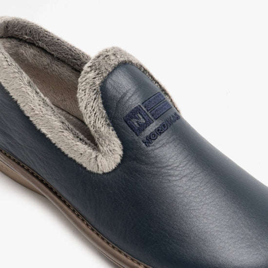 Nordikas 305 (DUBLIN) Ladies Leather Full Slippers Marine Blue - Shuperb