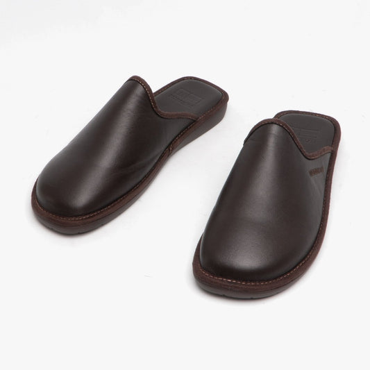 Nordikas 136 (DUBLIN) Mens Leather Mule Slippers Moka - Shuperb