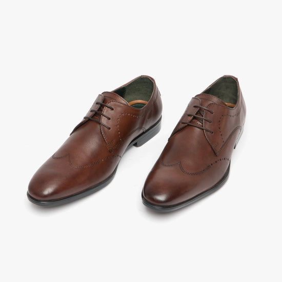 Silver Street London MORTIMER Mens Leather Chisel Toe Semi Brogues Chocolate Brown - Shuperb