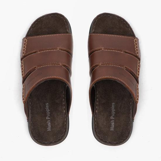 Hush Puppies CAMERON Mens Leather Mule Sandals Brown - Shuperb