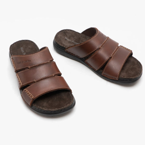 Hush Puppies CAMERON Mens Leather Mule Sandals Brown - Shuperb