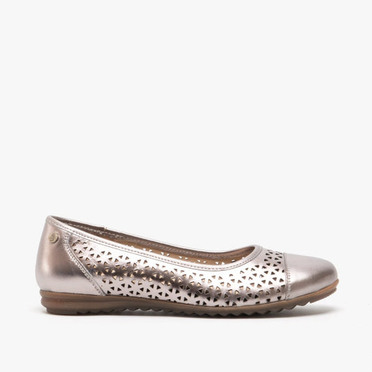 Hush Puppies LEAH Ladies Leather Ballerina Pumps Pewter - Shuperb