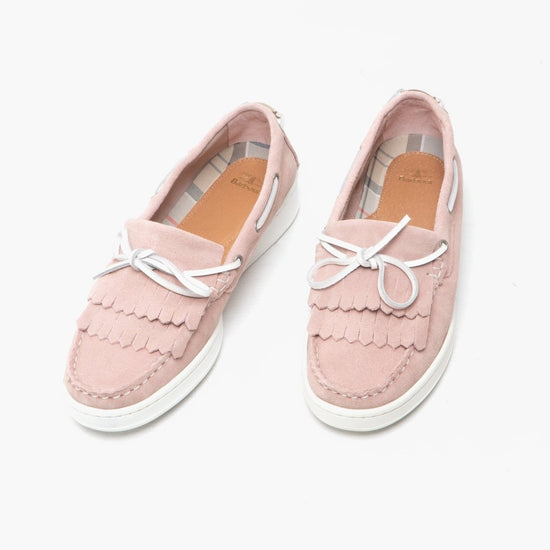 Barbour KLARA Ladies Suede Fringe Loafers Pink - Shuperb