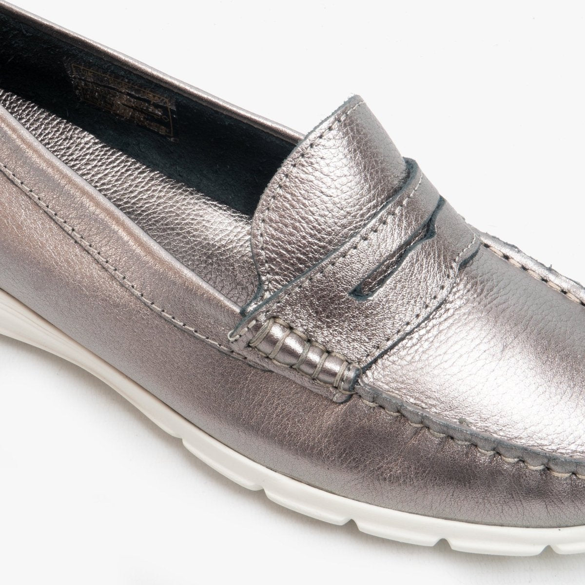 Hush Puppies PAIGE Ladies Leather Loafers Silver - Shuperb