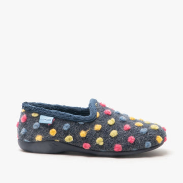 Lunar HELIX Ladies Polka Dot Full Slippers Blue - Shuperb