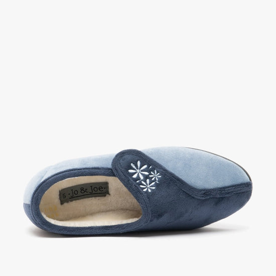 Jo & Joe DAHLIA Ladies Velour Full Slippers Navy - Shuperb