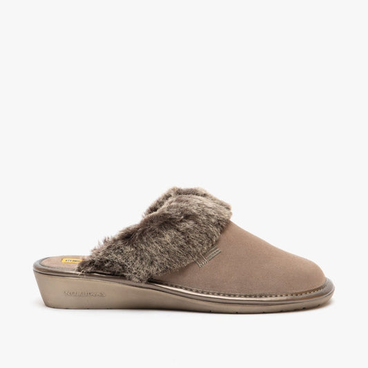 Nordikas 1357 (AFELPADO) Ladies Suede Mule Slippers Stone - Shuperb