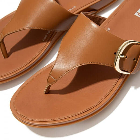 FitFlop GRACIE Ladies Leather Toe Post Sandals Light Tan - Shuperb