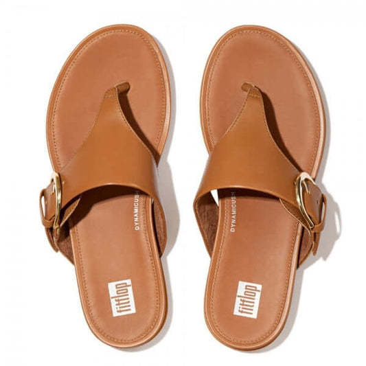 FitFlop GRACIE Ladies Leather Toe Post Sandals Light Tan - Shuperb