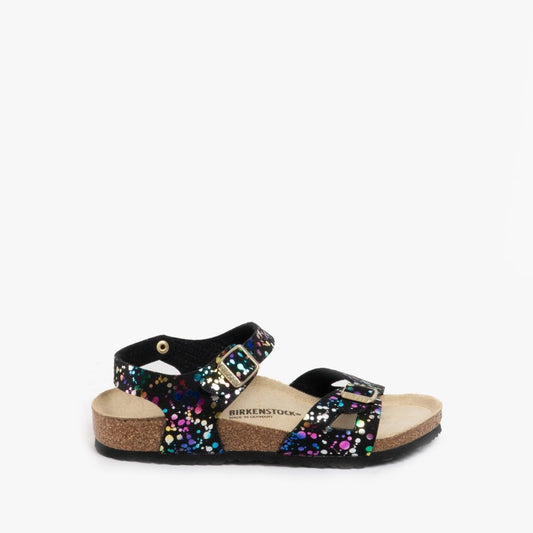 Birkenstock RIO 1019724 (Reg) Girls Two Strap Sandals Confetti Black Pop - Shuperb