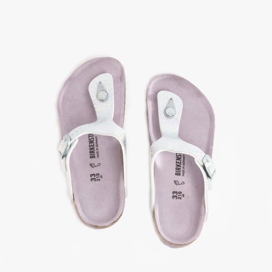 Birkenstock GIZEH 1018747 (Reg) Girls Toe Post Sandals Disco Ball Silver Lavender - Shuperb