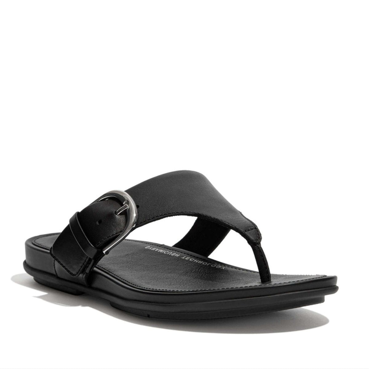 FitFlop GRACIE Ladies Leather Toe Post Sandals All Black - Shuperb