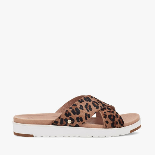 UGG KARI LEOPARD Ladies Cow Hair Mule Sandals Tan - Shuperb