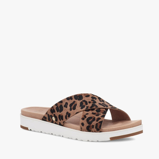 UGG KARI LEOPARD Ladies Cow Hair Mule Sandals Tan - Shuperb