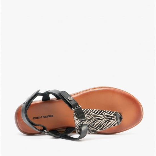 Hush Puppies NORAH Ladies Leather Toe Post Sandals Zebra/Black - Shuperb