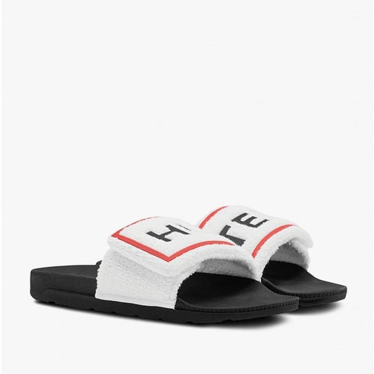 Hunter ORIGINAL LOGO SLIDE Ladies Sandals White/Black - Shuperb