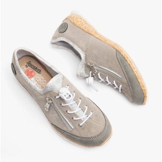 Rieker N42F1 - 40 Ladies Leather Bungee Trainers Grey - Shuperb