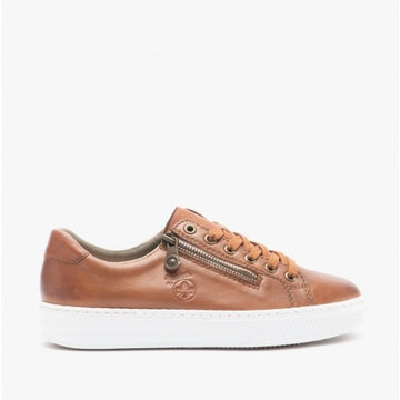 Rieker L59L1 - 25 Ladies Leather Casual Trainers Tan - Shuperb