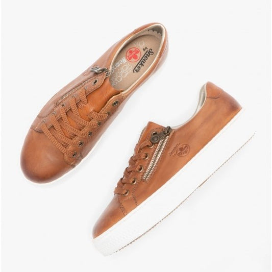 Rieker L59L1 - 25 Ladies Leather Casual Trainers Tan - Shuperb