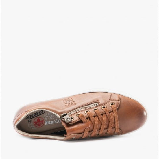 Rieker L59L1 - 25 Ladies Leather Casual Trainers Tan - Shuperb