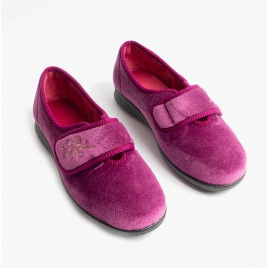 DB Shoes CAROLINE 2 Ladies Extra Wide (2E/4E) Touch Fasten Full Slippers Heather - Shuperb