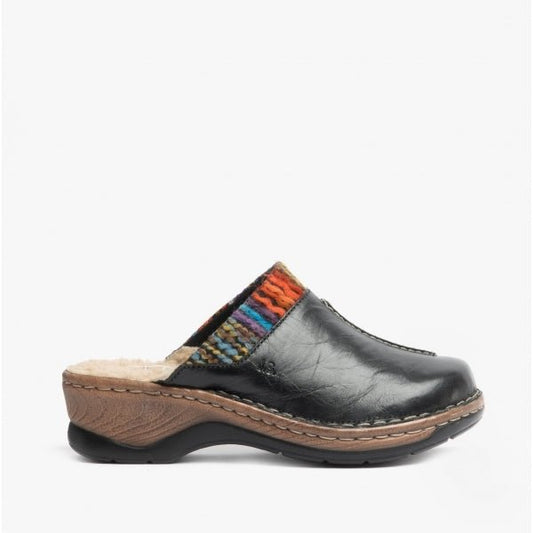 Josef Seibel CATALONIA 59 Ladies Leather Mule Clogs Black/Multi - Shuperb