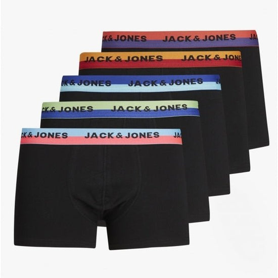 Jack & Jones NEON TRUNKS Mens Cotton 5 Pack Underwear Black - Shuperb