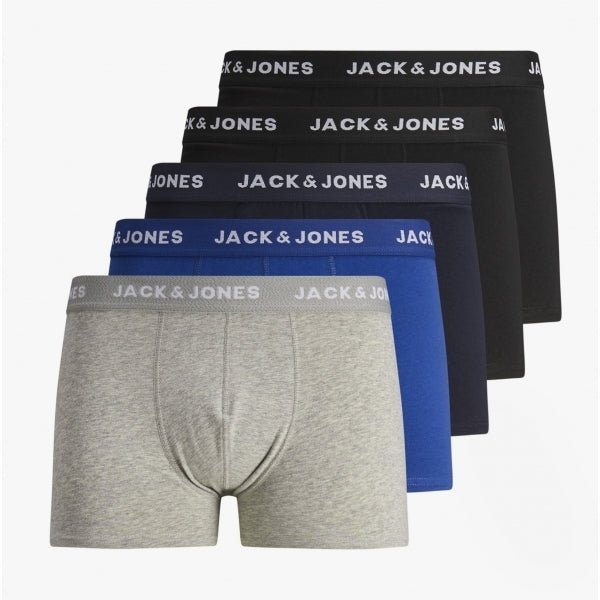 Jack & Jones BASIC PLAIN TRUNKS Mens Cotton 5 Pack Underwear Multi - Shuperb