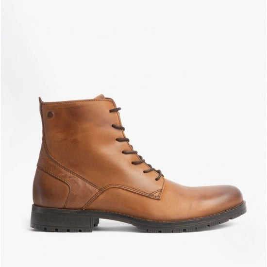 Jack & Jones ORCA Mens Leather Ankle Boots Cognac - Shuperb