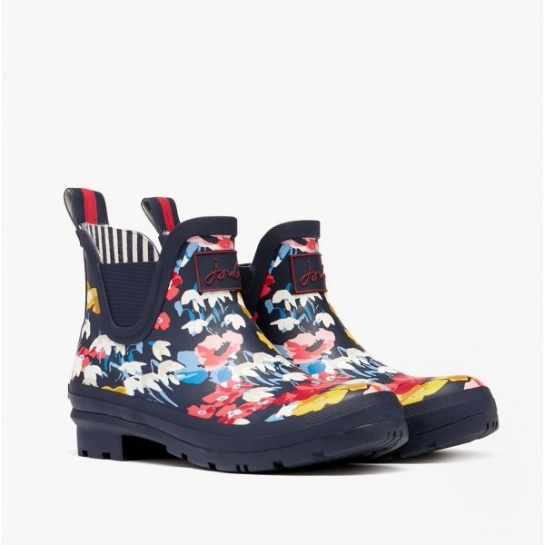 Joules WELLIBOB Ladies Rubber Ankle Wellington Boots Navy Florals - Shuperb