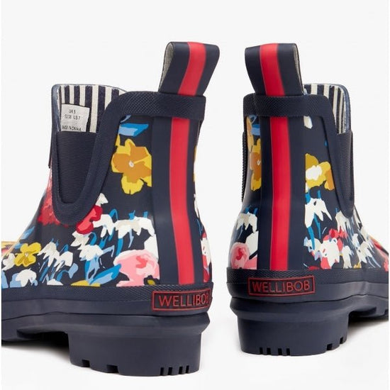 Joules WELLIBOB Ladies Rubber Ankle Wellington Boots Navy Florals - Shuperb