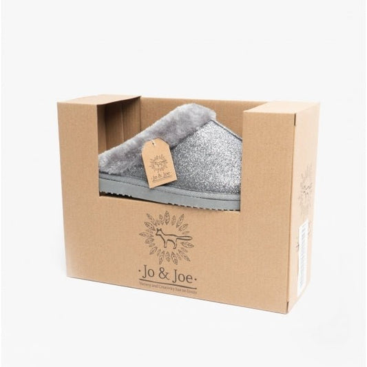 Jo & Joe SPARKLE Ladies Mule Slippers Grey - Shuperb