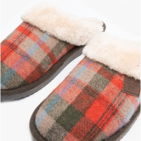 Jo & Joe SHETLAND Ladies Mule Slippers Brown Tartan - Shuperb