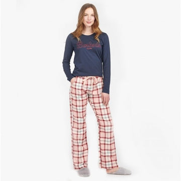 Barbour PHOEBE Ladies Cotton Blend Pyjama Set Red/Pink Tartan - Shuperb