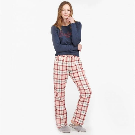 Barbour PHOEBE Ladies Cotton Blend Pyjama Set Red/Pink Tartan - Shuperb